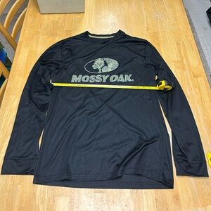 Black Mossy Oak Logo Performance Long Sleeve T Shirt Men’s Size Medium Camo Fish